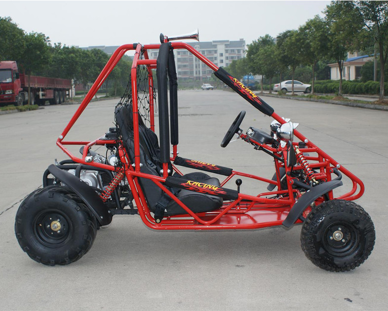 110cc एयर कूल्ड CDI इलेक्टि्रक सिंगल सीट गो कार्ट ट्रेक ब्रेक 12V 6.5AH बैटरी