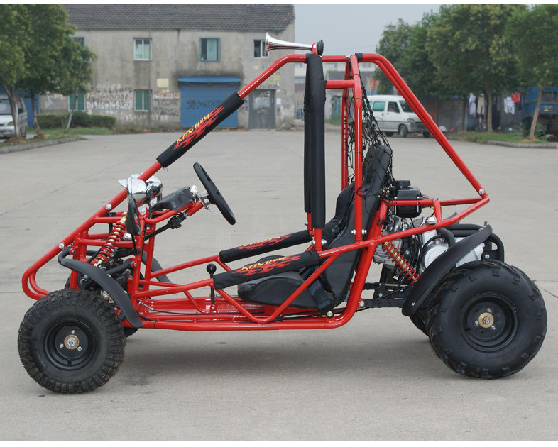 110cc एयर कूल्ड CDI इलेक्टि्रक सिंगल सीट गो कार्ट ट्रेक ब्रेक 12V 6.5AH बैटरी